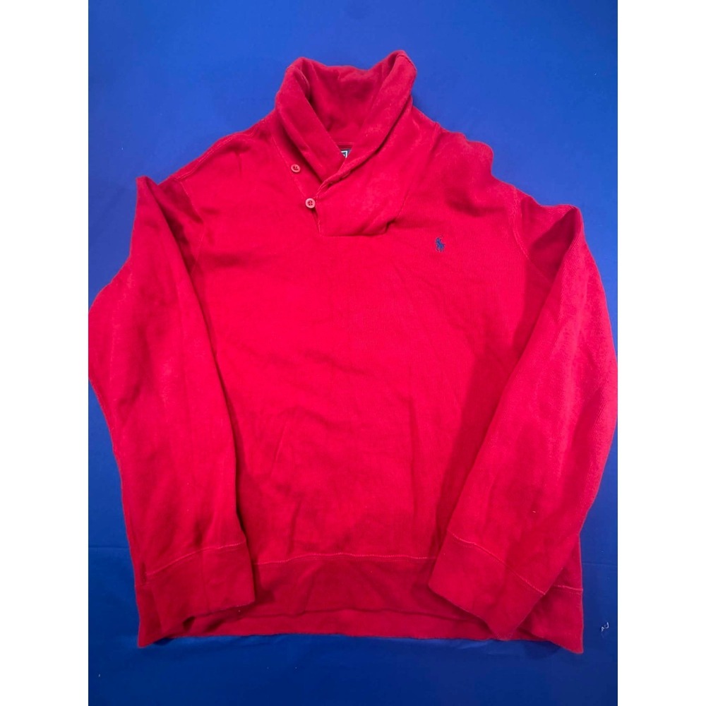 Polo Ralph Lauren shawl Collar Knit Sweater Pullover Red Size XXL 2XL Cotton